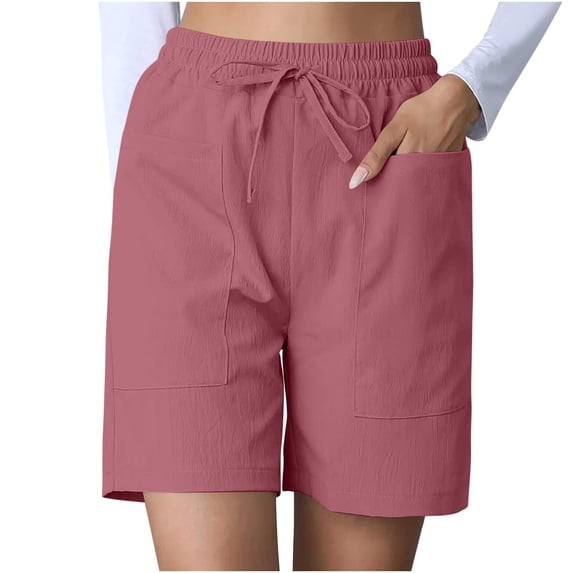 Ahdbta Women's Casual Shorts Drawstring Comfy Elastic Waist Wide Leg Bermuda Shorts Summer Pull-On Short with Pockets