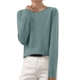 thumbnail image 1 of Ahdbta Women's Crewneck Sweater Cotton Long Sleeeve Pullover Basic Sweaters Soft Comfy Lightweight Knit Tops, 1 of 6