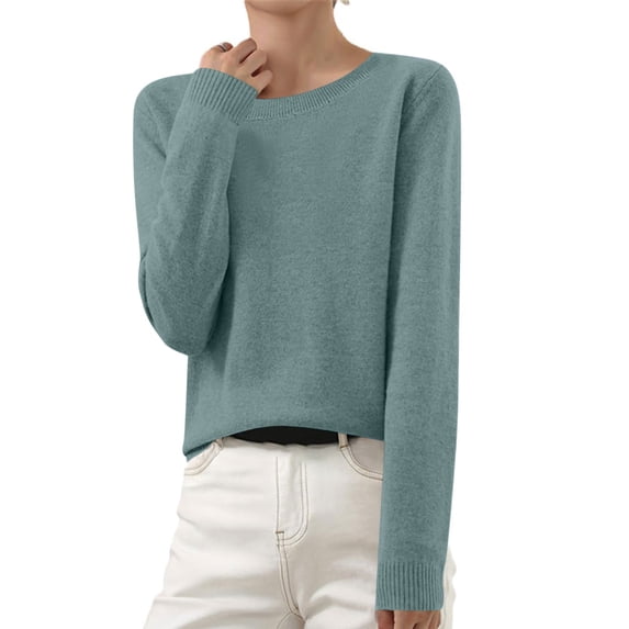 Ahdbta Women's Crewneck Sweater Cotton Long Sleeeve Pullover Basic Sweaters Soft Comfy Lightweight Knit Tops