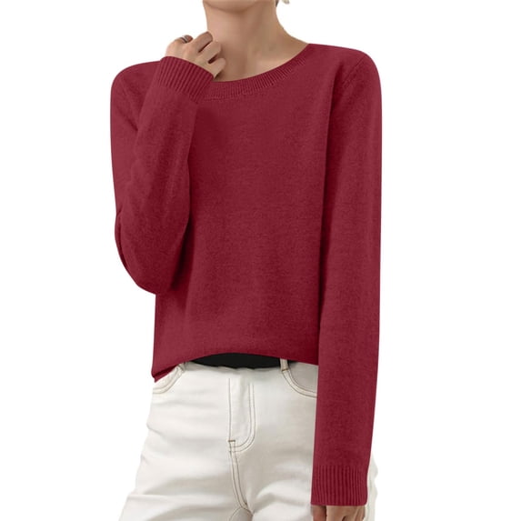 Ahdbta Women's Crewneck Sweater Cotton Long Sleeeve Pullover Basic Sweaters Soft Comfy Lightweight Knit Tops