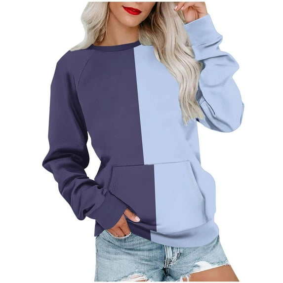 Ahdbta Women's Crewneck Sweatshirts Casual Long Sleeve Loose Fitted Shirts Trendy Fall Color Block Pullover Tops with Pockets