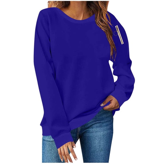 Ahdbta Women's Crewneck Sweatshirts Long Sleeve Pullover Tops with Zipper Pocket Comfy Trendy Sweatshirt Fleece Lined Fall Shirts