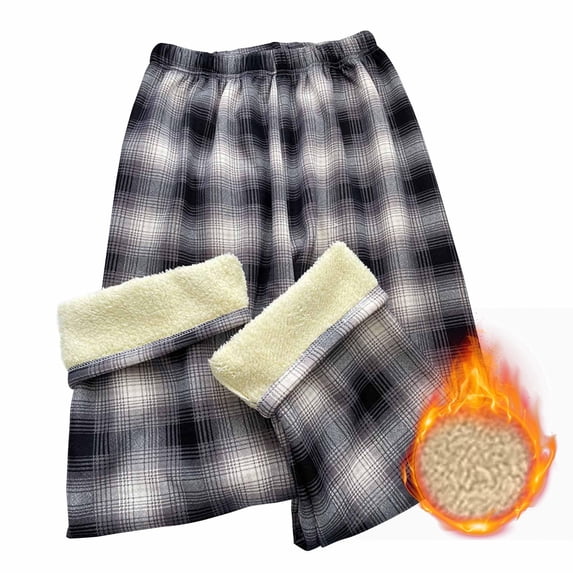 Ahdbta Women's Elastic Waist Pants Lounge Trendy Plaid Print Baggy Sweatpants Fleece Lined Warm Thickened Trousers with Pockets