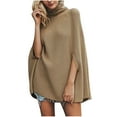 thumbnail image 1 of Ahdbta Women's Fall Winter Turtleneck Poncho Sweater Fashion Chunky Knit Cape Wrap Sweaters Batwing Sleeve Pullover Tops, 1 of 6