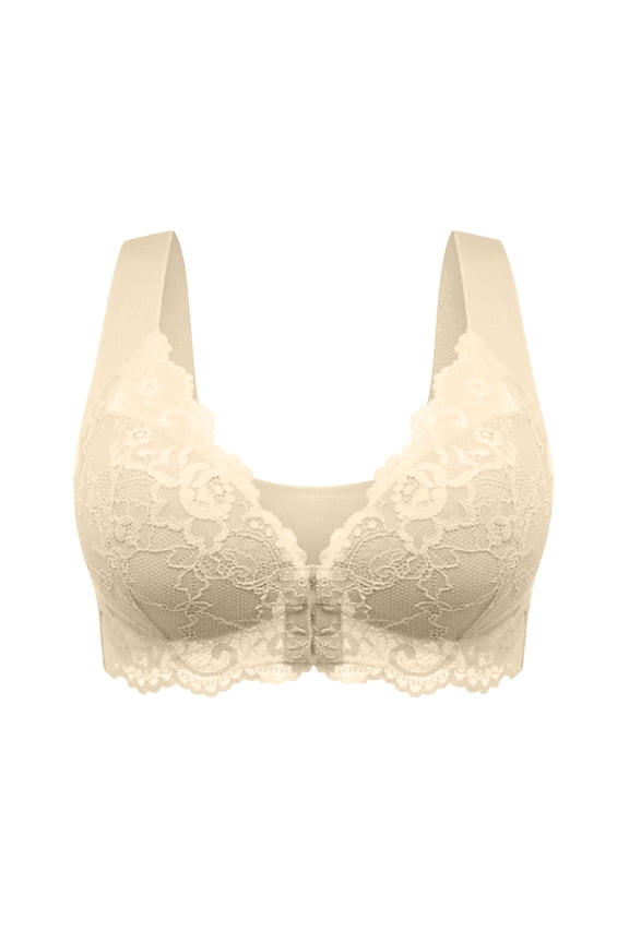 Women's Full Cup Plus Size Unpadded Front Closure Bra Lace Posture Smooth Back Racerback No Underwire Everyday Bra