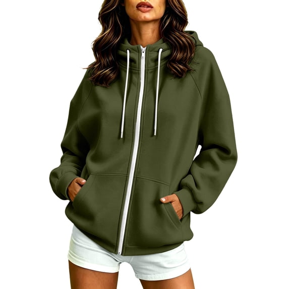 Ahdbta Women's Full Zip Up Y2K Hoodies Casual Long Sleeve Sweatshirts Fall Winter Fleece Lined Drawstring Hooded Jackets with Pockets