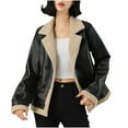 thumbnail image 1 of Ahdbta Women's Leather Jackets Fall Winter Warm Thicken Fleece Lined Moto Coats Single Breasted Lapel Cropped Bomber Jackets, 1 of 7