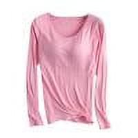 Ahdbta Women's Long Sleeve T Shirts with Built-in Bra Padded Active Tee Shirts Solid Color Round Neck Comfort Base Shirts