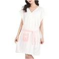 thumbnail image 1 of Ahdbta Women's Nightgown Cap Sleeve Wrap V-Neck Belted Fleece Warm Bathrobe Terry Trim Quick-Dry Robes with Pockets, 1 of 4