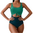 thumbnail image 1 of Ahdbta Women's One Piece Swimsuit High Waisted Tummy Control Bathing Suits Color Block Scoop Neck Cutout Tie Knot Swimwear, 1 of 3