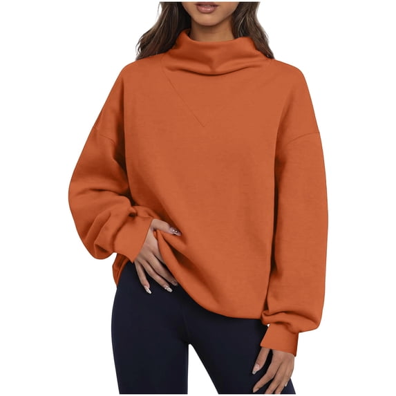 Ahdbta Women's Oversized Sweatshirts Mock Turtleneck Sweatshirt Casual Loose Drop Shoulder Long Sleeve Pullover Tops