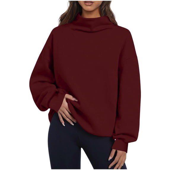 Ahdbta Women's Oversized Sweatshirts Mock Turtleneck Sweatshirt Casual Loose Drop Shoulder Long Sleeve Pullover Tops