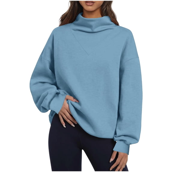 Ahdbta Women's Oversized Sweatshirts Mock Turtleneck Sweatshirt Casual Loose Drop Shoulder Long Sleeve Pullover Tops