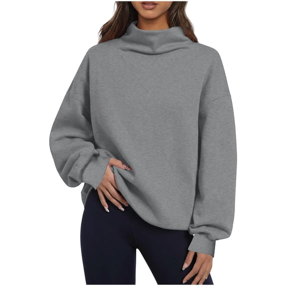 Ahdbta Women's Oversized Sweatshirts Mock Turtleneck Sweatshirt Casual Loose Drop Shoulder Long Sleeve Pullover Tops
