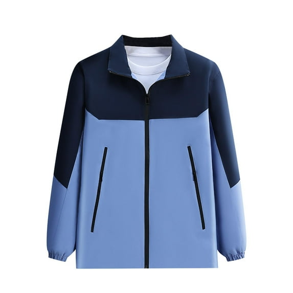 Ahdbta Women's Plus Size Jackets Color Block Long Sleeve Stand Collar Coats Zip Up Windproof Hiking Outerwears with Pockets