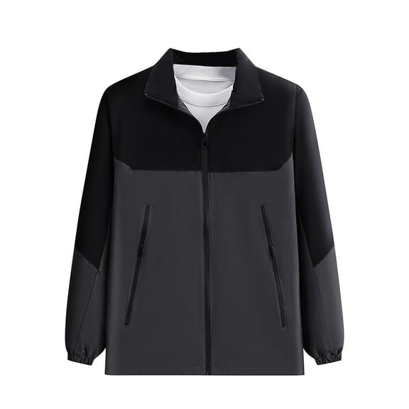 Ahdbta Women's Plus Size Jackets Color Block Long Sleeve Stand Collar Coats Zip Up Windproof Hiking Outerwears with Pockets