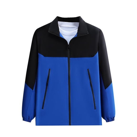 Ahdbta Women's Plus Size Jackets Color Block Long Sleeve Stand Collar Coats Zip Up Windproof Hiking Outerwears with Pockets