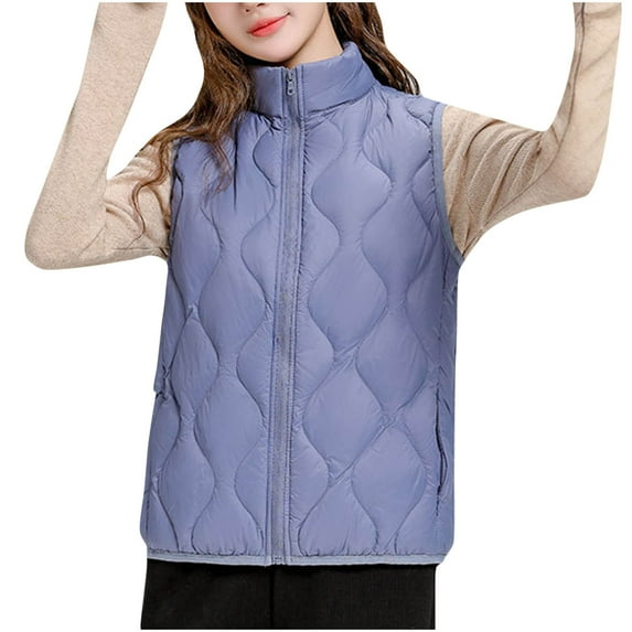 Ahdbta Women's Puffer Vests Plus Size Stand Collar Lightweight Sleeveless Jackets Full Zipper Solid Color Winter Quilted Vests