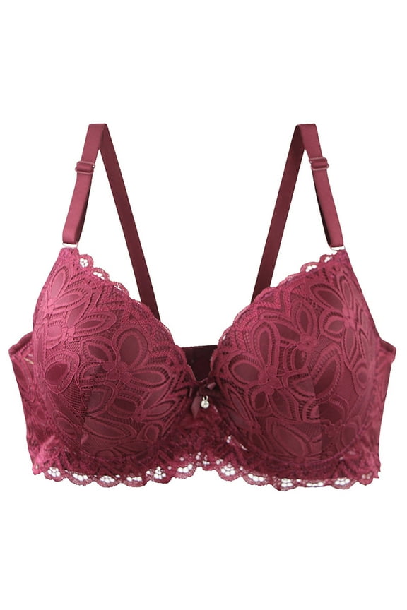 Women's Push Up Floral Lace Bra Comfort Deep Cup Underwire Bra Adjustable Straps Full-Coverage Everyday Bras