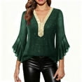 thumbnail image 1 of Ahdbta Women's Ruffle 3/4 Sleeve Sparkly Tops Elegant Sequin V Neck Club Party Glitter Mesh Blouses Dressy Fall Shirts, 1 of 9