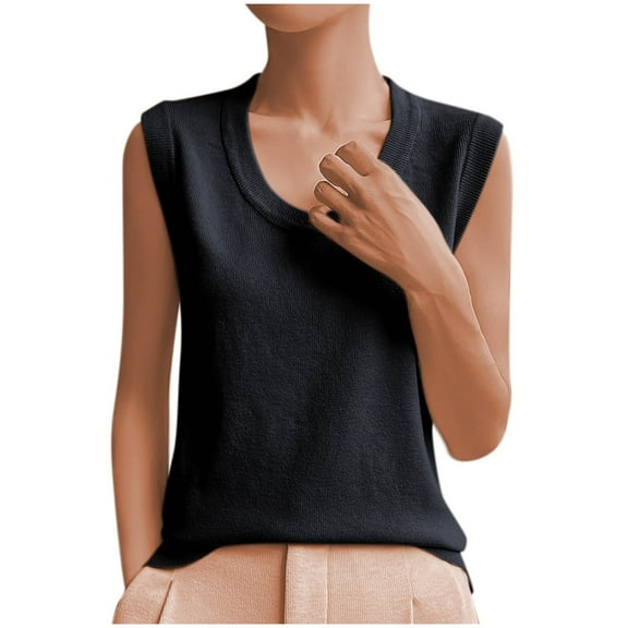 Ahdbta Women's Sleeveless Sweater Vest 2025 Summer Crew Neck Ribbed Knit Lightweight Pullover Casual Loose Fit Tank Tops