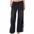 thumbnail image 1 of Ahdbta Women's Straight Leg Jeans Drawstring High Waisted Baggy Denim Trousers Lounge Distressed Washed Jeans with Pockets, 1 of 6