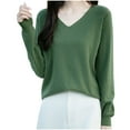 thumbnail image 1 of Ahdbta Women's Sweaters Sexy V-Neck Long Sleeve Casual Pullover Tops Solid Color Fall Winter Warm Comfort Knitted Sweaters, 1 of 6
