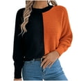 thumbnail image 1 of Ahdbta Women's Sweaters Trendy Color Block Loose Fit Twist Knitted Pullover Tops Casual Fall Winter Warm Crewneck Sweaters, 1 of 7