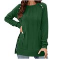 thumbnail image 1 of Ahdbta Women's Sweatshirts Long Sleeve Crewneck Pleated Front Pullover Tops Solid Color Button Decor Trendy Side Split Tops, 1 of 6