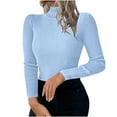 thumbnail image 1 of Ahdbta Women's Turtleneck Long Sleeve Shirts Fall Stretch Basic Tees Ribbed Slim Fitted Sweater Lightweight Knit Pullover Tops, 1 of 8