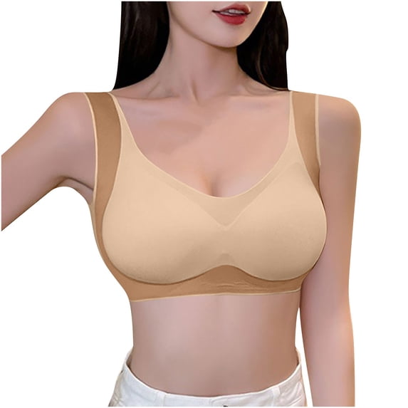 Ahdbta Women's Wireless Bras Full Coverage Seamless Supportive Back Smoothing T-Shirt Bra Soft Comfy Push Up Everyday Bra