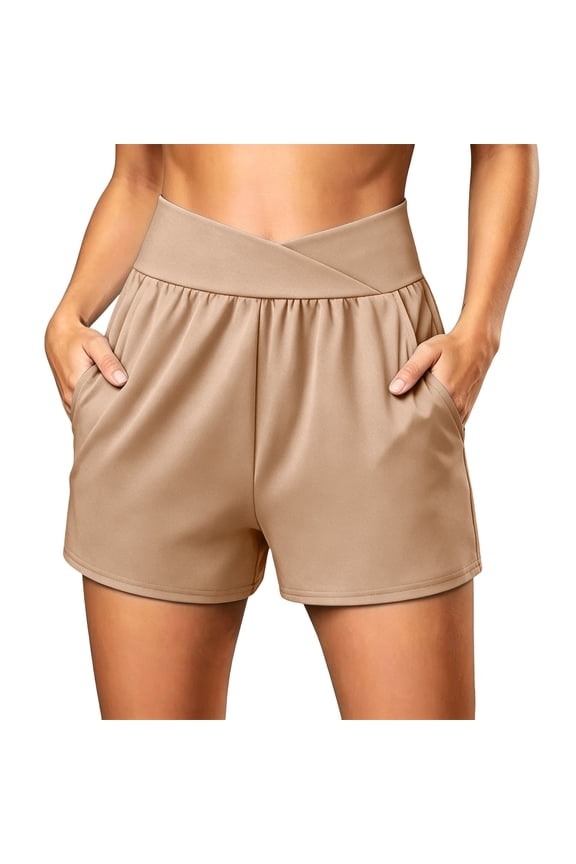 Women's Workout Shorts Lightweight Athletic Running Shorts V Crossover High Waisted Gym Shorts with Pockets