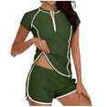 thumbnail image 1 of Ahdbta Womens 2 Piece Rash Guard Short Sleeve Swimsuit Half Zip Swim Shirts Built in Bra with Boyshort Bottom Bathing Suits, 1 of 5