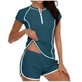 thumbnail image 1 of Ahdbta Womens 2 Piece Rash Guard Short Sleeve Swimsuit Half Zip Swim Shirts Built in Bra with Boyshort Bottom Bathing Suits, 1 of 5