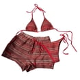 thumbnail image 1 of Ahdbta Womens 3 Piece Swimsuit Boho Bikini Sets Striped Textured Hollow Out Halter Triangle Bathing Suit with Cover Up Shorts, 1 of 5