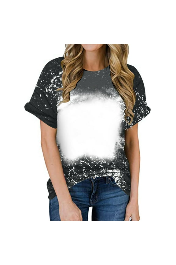 Womens Blank Bleached Shirts for Sublimation Casual Loose Short Sleeve Summer Tops Polyester Tshirt Sublimation Ready