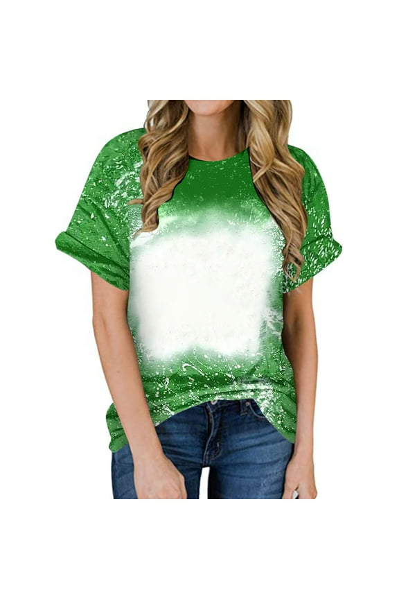 Womens Blank Bleached Shirts for Sublimation Casual Loose Short Sleeve Summer Tops Polyester Tshirt Sublimation Ready
