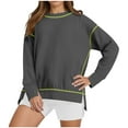 thumbnail image 1 of Ahdbta Womens Casual Crewneck Sweatshirts Long Sleeve Oversized Trendy Contrast Stitching Fall Pullover Tops Side Slit Sweatshirt, 1 of 9