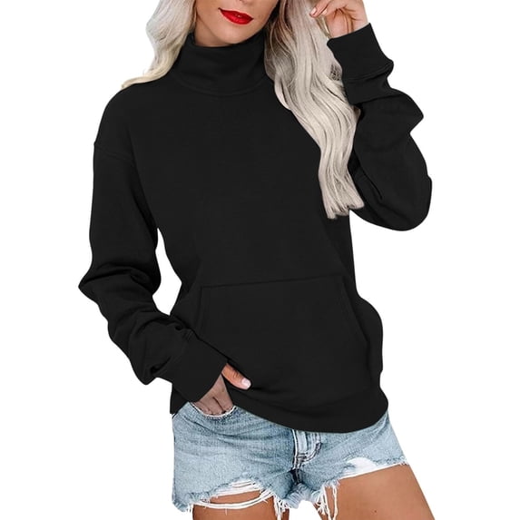Ahdbta Womens Casual Long Sleeves Sweatshirt Tops Basic Loose Fit Mock Turtleneck Lightweight Tunic Pullover Sweatshirts with Pocket