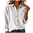 thumbnail image 1 of Ahdbta Womens Corduroy Button Down Shirts Dressy Casual Long Sleeve Collared Blouses Oversized Fall Tops Jackets Shackets with Pockets, 1 of 7