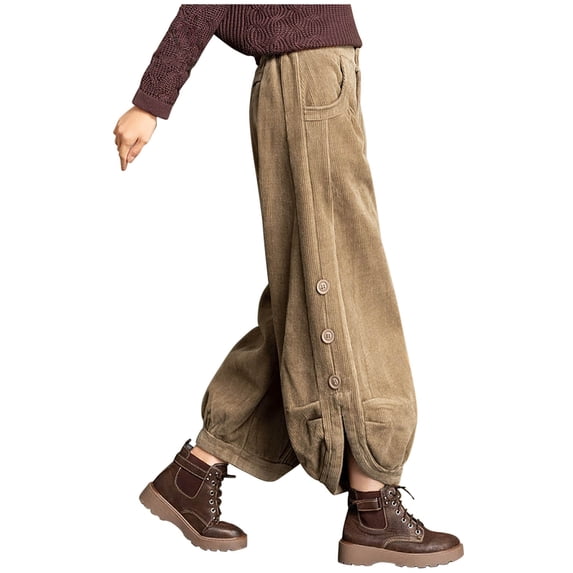 Ahdbta Womens Corduroy Palazzo Harem Pants Thick Casual High Waist Wide Leg Pants Trendy Baggy Lounge Trousers with Pockets
