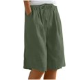 thumbnail image 1 of Ahdbta Womens Cotton Linen Bermuda Shorts Wide Leg Knee Length Summer Casual Long Shorts High Waisted Drawstring Shorts with Pockets, 1 of 9