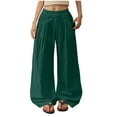 thumbnail image 1 of Ahdbta Womens Cotton Linen Pants Drawstring Elastic Waist Wide Leg Trousers Summer Boho Beach Baggy Lounge Palazzo Pant with Pockets, 1 of 8