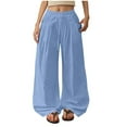 thumbnail image 1 of Ahdbta Womens Cotton Linen Pants Drawstring Elastic Waist Wide Leg Trousers Summer Boho Beach Baggy Lounge Palazzo Pant with Pockets, 1 of 8