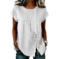 thumbnail image 1 of Ahdbta Womens Cotton Linen Tops Summer Short Sleeve Round Neck Button Babydoll Shirts Casual Loose Fit Cute Peplum Blouse, 1 of 6