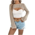 thumbnail image 1 of Ahdbta Womens Crochet Knit Crop Tops Y2k Hollow Out Long Sleeve Boat Neck Bolero Shrug Summer Beach Cover Ups Sweater Shirts, 1 of 9