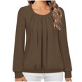 thumbnail image 1 of Ahdbta Womens Fall Shirts Dressy Casual Long Sleeve Pleated Round Neck Tunic Tops Solid Color Loose Fitted Office Work Blouses, 1 of 4