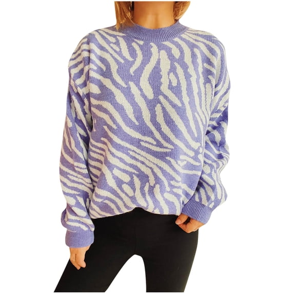 Ahdbta Womens Fall Sweaters Long Sleeve Crewneck Casual Jumper Tops Trendy Printed Loose Fitted Comfy Chunky Knitted Tops