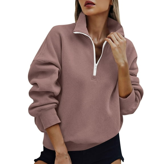 Ahdbta Womens Half Zip Oversized Sweatshirts Fleece Hoodless Hoodies Trendy Long Sleeve Pullover Tops Y2k Fall Clothes with Pocket
