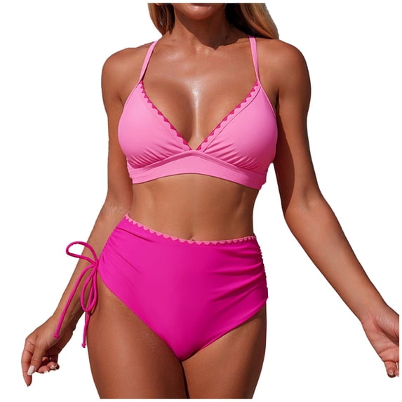 Ahdbta Womens High Waisted Bikini Sets Tummy Control Swimsuits V-Neck Push Up Two Piece Drawstring Bathing Suit